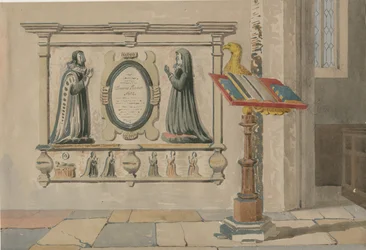 Wednesbury Kirche - Denkmal für Thomas und Eleanor Parkes: Aquarell, 23. März 1843