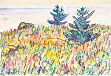 Aquarell Nr. 35, Feld mit zwei Kiefern, 1937