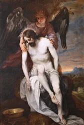 Der tote Christus von einem Engel gestützt