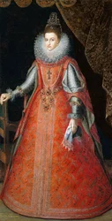 Ganzfiguriges Porträt der Infantin Isabella Eugenia in einem Brokatkleid, 1593