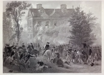 Die Schlacht von Germantown am Chew House im Jahr 1777, graviert von Robert Hinshelwood (1812-ca. 75) ca. 1860