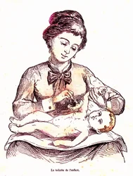 Die Toilette des Kindes - Das normale Leben & Gesundheit von J. Rengade. Zeichnung von A. Demarle 1881