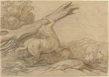 Zentaur, der einen Baumstamm trägt