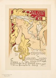 Reproduktion eines Plakats, das die Salon des Cent Ausstellung in der Hall de la Plume bewirbt
