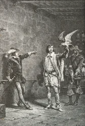 Ludwig XIII. im Alter von sechzehn Jahren mit seinem Favoriten, dem Herzog von Luynes (Gravur)