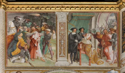 Zentrales Kirchenschiff, Sechster südlicher Spann, Gefangennahme Jesu, Christus vor Kaiphas, Altobello Melon