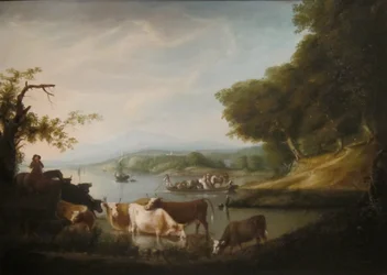 Ein ruhiger Wasserplatz - Weite und grenzenlose Szene mit Vieh