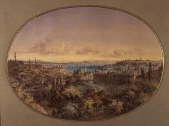 Blick auf Konstantinopel von Galata in Richtung Goldenes Horn und Bosporus