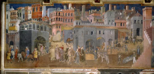 Die Auswirkungen guter und schlechter Regierung in der Stadt und auf dem Land (Detail)