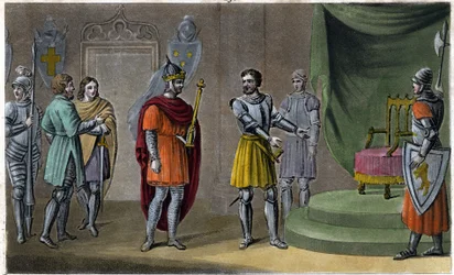 Chilperich II. (670 - 721) wurde 715 von Rainfroi auf den Thron gesetzt. Entworfen und graviert von Ambroise Tardieu im Jahr 1825