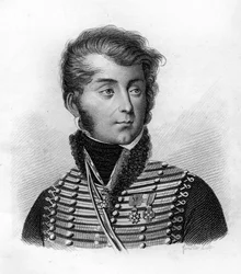Louis François, Baron Lejeune, Brigadegeneral und Militärmaler (1775-1848) - in „Porträts der französischen Generäle nach den Siegen und Eroberungen der Franzosen“. Graviert von Ambroise Tardieu im Jahr 1818. Stella Sammlung