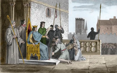 Ludwig X (1289-1316) der Unartige emanzipiert die Leibeigenen - Ludwig X genannt „Le Hutin“ (1289-1316), Dynastie der Kapetinger, bekannt dafür, alle Leibeigenen seines Königreichs befreit zu haben, die er zwang, ihre Freiheit zu erkaufen - Gravur von 1825