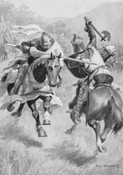 Begegnung zwischen Robert Bruce und Sir Henry de Bohun, Illustration aus British Battles on Land and Sea