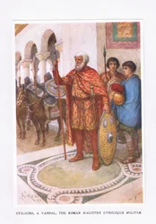 Stiliko, ein Vandale, Der römische Magister Utriusque Militae, Illustration aus Der römische Soldat, 1928