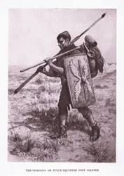 Der Impeditus oder voll ausgerüstete Fußsoldat, Illustration aus Der römische Soldat, 1928