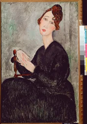 Porträt von Dedie Hayden (D.H.). Frau in Schwarz gekleidet mit melancholischem Ausdruck. Gemälde von Amedeo Modigliani (1884-1920), 1918