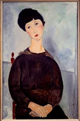 Porträt eines sitzenden braunen Mädchens, Gemälde von Amedeo Modigliani