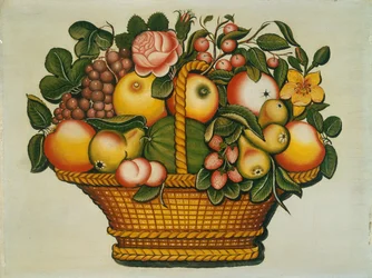 Korb mit Früchten und Blumen