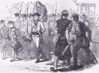 Ein Landmann geteert und gefedert, Illustration aus Cassells Geschichte der Vereinigten Staaten, veröffentlicht von Cassell, Petter & Galpin, um 1900 (Lithographie)