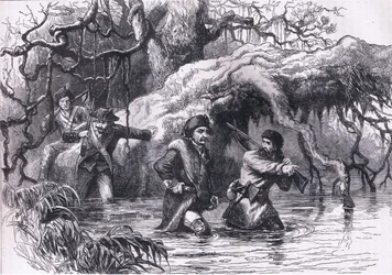 Clarke und seine Soldaten überqueren den Wabash, Illustration aus Cassells Geschichte der Vereinigten Staaten, veröffentlicht von Cassell, Petter & Galpin, ca. 1900 (Lithografie)
