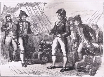 Die Offiziere der Chesapeake bieten ihre Schwerter an (Illustration aus Cassells Geschichte der Vereinigten Staaten)