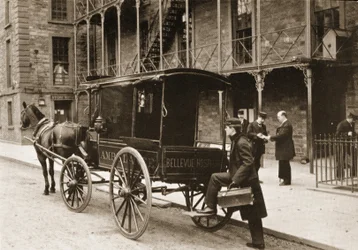 Ein Krankenwagen am Bellevue Hospital, New York City, 1896