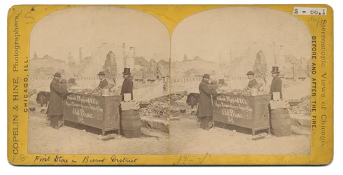 Erster Laden im abgebrannten Bezirk, 1871
