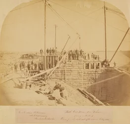 Südtorhaus des neuen Reservoirs, Central Park, während des Baus