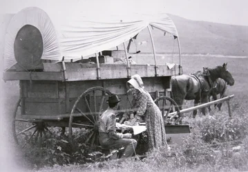 Typischer Planwagen eines Pioniers