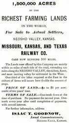 1.500.000 Morgen der reichsten Ackerflächen der Welt, im Neosho-Tal, Kansas, Anzeige aus Appletons Journal, 4. Mai 1872