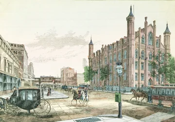 3rd Avenue und 23rd Street, Hochbahnstation und das College der Stadt New York, aus 36 Ansichten von New York und Umgebung, veröffentlicht von Charles Magnus