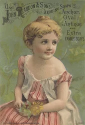 Werbung für John Reardon & Sons Leading Soaps: Anchor, Oval, Antique und Extra Family Soaps, ca. 1887
