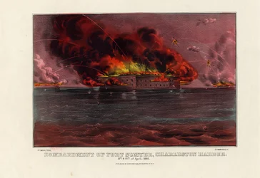 Bombardierung von Fort Sumter, Charleston Harbor, 12. & 13. April 1861, veröffentlicht von Currier & Ives, ca. 1861