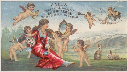 Cherubim bürsten das Haar der Dame