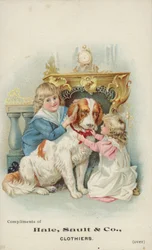 Kinder spielen mit großem Hund