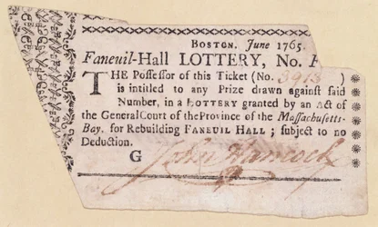 Faneuil-Hall Lotterielos, signiert von John Hancock (1737-93) 1765