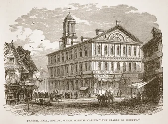 Faneuil Hall, Boston, das Webster die Wiege der Freiheit nannte, aus einem Buch veröffentlicht 1896