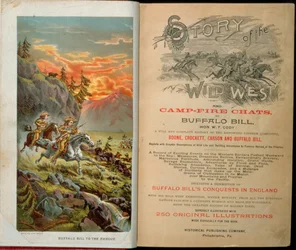 Frontispiz und Titelseite zu Story of the Wild West and Camp Fire Chats von Buffalo Bill