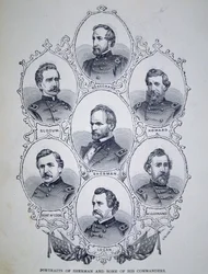 General William Tecumseh Sherman (1820-91) und einige seiner Kommandeure der Unionsarmee