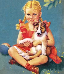 Mädchen mit einem Collie-Welpen