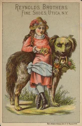 Mädchen lehnt an großem Hund mit Rosen
