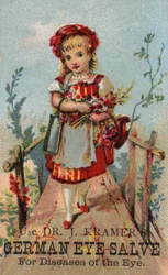 Mädchen auf Brücke, Werbung für deutsche Augensalbe