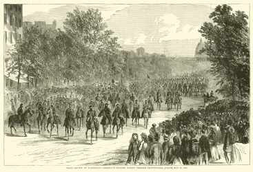 Große Parade in Washington, Sheridans Kavallerie zieht durch die Pennsylvania Avenue, 23. Mai 1865, Mai 1865