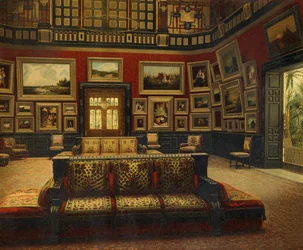 Großer Saal, Van der Bilt Hotel in New York, ca. 1840, Farbgravur