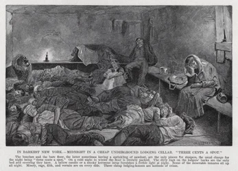 Im dunkelsten New York, Mitternacht in einem billigen unterirdischen Schlafkeller, "drei Cent pro Platz"