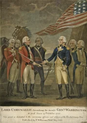 Lord Cornwallis übergibt sein Schwert an General Washington in Yorktown