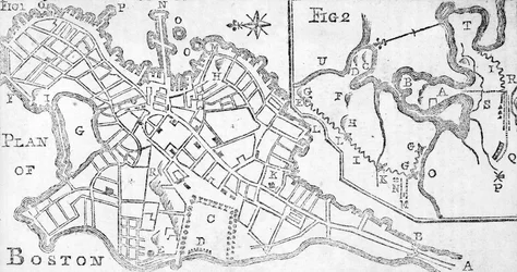 Karte von Boston, gedruckt in Bickerstaffs Albany Almanack, 1776