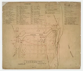 Karte historischer Häuser und Stätten in Chicago, Illinois, ca. 1835