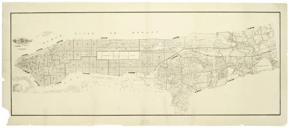 Karte der Stadt New York, erstellt unter der Leitung der Kommissare der Metropolitan Fire Department, zeigt die Lage der Gebäude im Besitz und Gebrauch der Metropolitan Fire Department und der Metropolitan Police Department