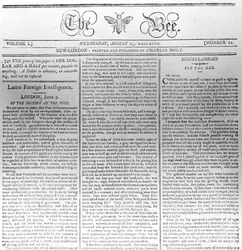 Kopfzeile von The Bee, gedruckt am 23. August 1797